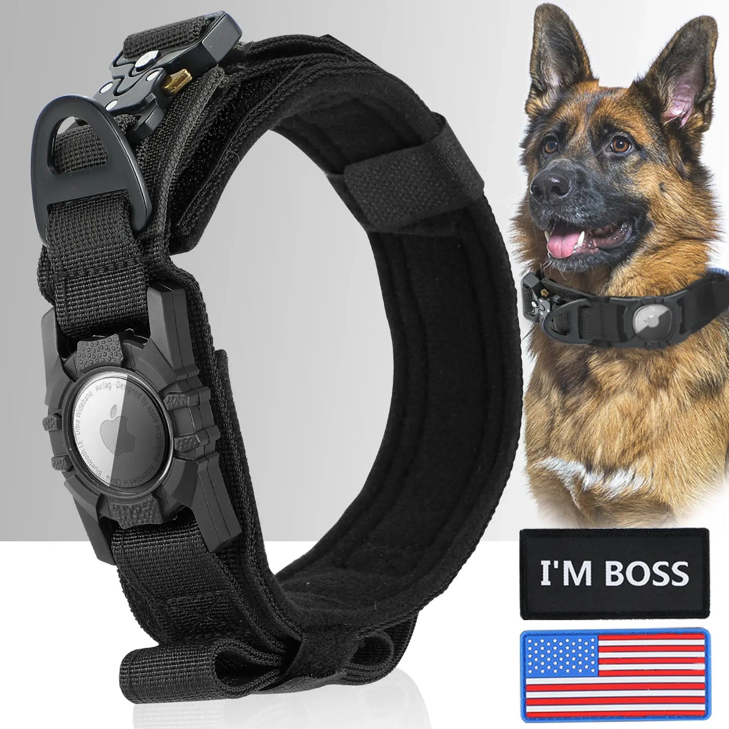 AirTag Dog Collar with Handle, Tactical Dog Collar for Large Medium Dogs, Military Dog with Metal Buckle for Large Dogs